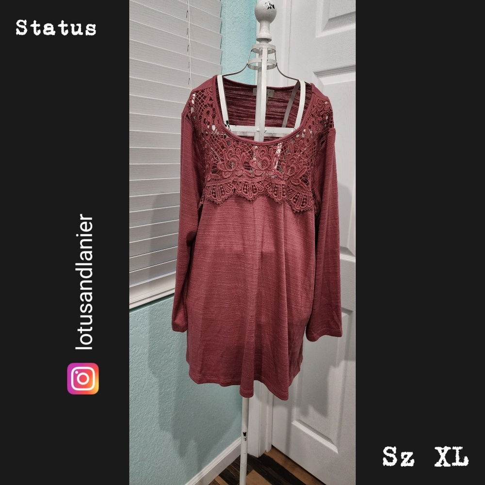 Status by Chenault Dusty Rose Embellished Blouse Sz XL
